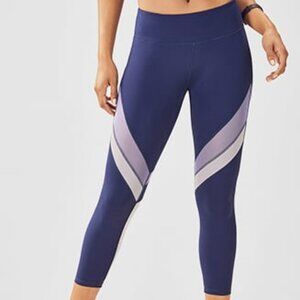 Fabletics Mid-Rise PowerHold® Colorblock Capri - Navy/Purple /Jasmine -Small